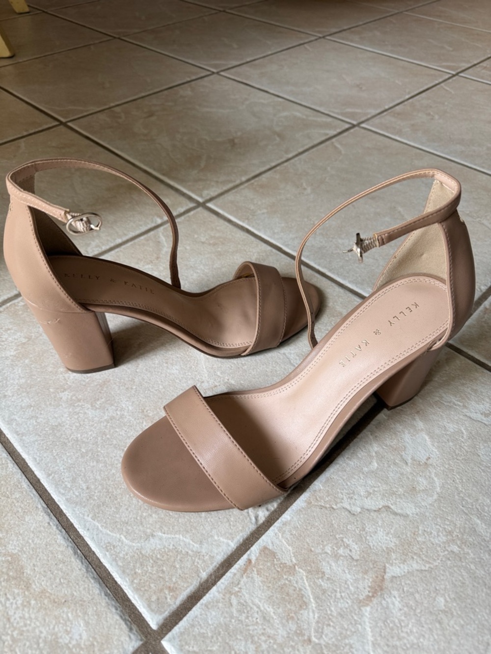 Kelly & Katie Blush Tan Block Heel Ankle Strap Sandals